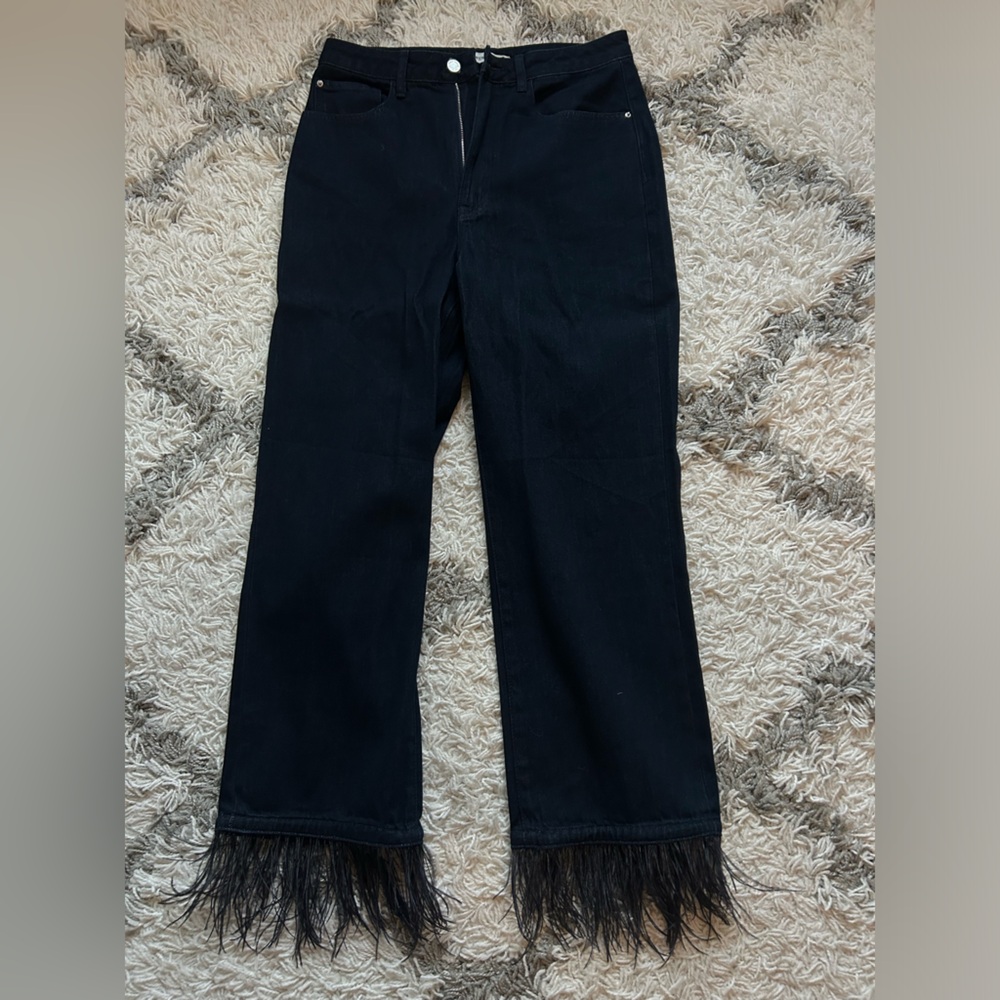 WeWoreWhat Dark Blue Denim Jeans with Feathers
